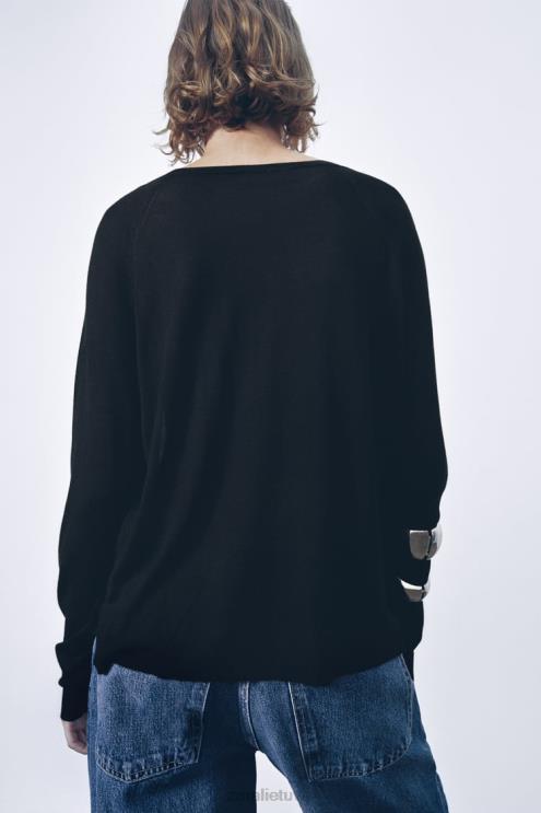 moterys Zara pagrindinio trikotažo megztinis juodas apranga 4N488878