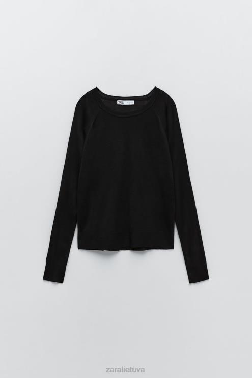 moterys Zara pagrindinio trikotažo megztinis juodas apranga 4N488878