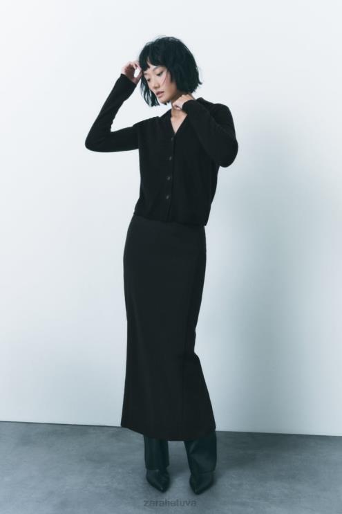 moterys Zara 100% vilnos megztas polo megztinis juodas apranga 4N488268