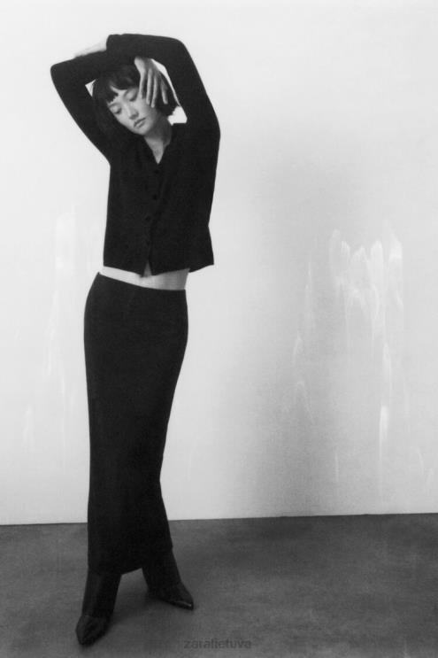 moterys Zara 100% vilnos megztas polo megztinis juodas apranga 4N488268