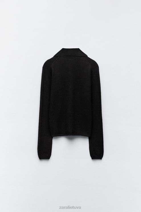 moterys Zara 100% vilnos megztas polo megztinis juodas apranga 4N488268