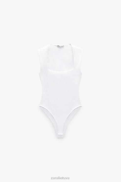 moterys Zara Bodis kvadratiniu kaklu baltas apranga 4N488264