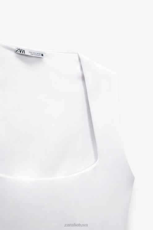 moterys Zara Bodis kvadratiniu kaklu baltas apranga 4N488264