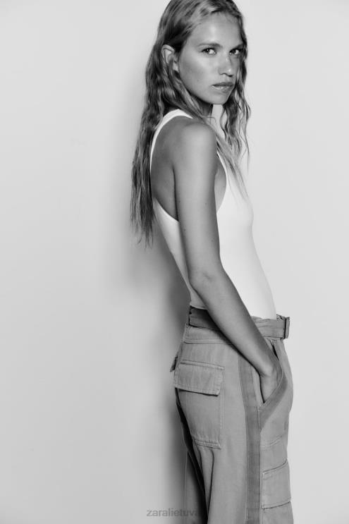 moterys Zara Bodis su apykakle baltas apranga 4N488270