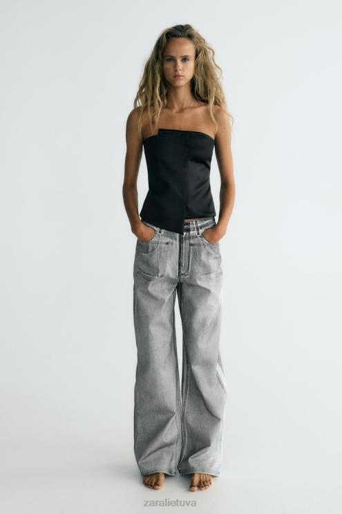 moterys Zara Satino efekto viršus be petnešėlių juodas apranga 4N488277