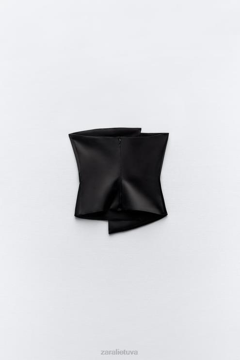 moterys Zara Satino efekto viršus be petnešėlių juodas apranga 4N488277