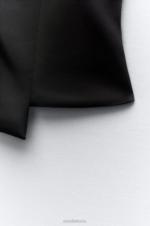 moterys Zara Satino efekto viršus be petnešėlių juodas apranga 4N488277