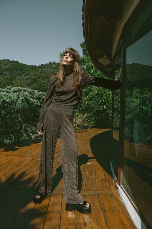 moterys Zara apkarpymo viršus su metaliniu siūlu auksas apranga 4N488247