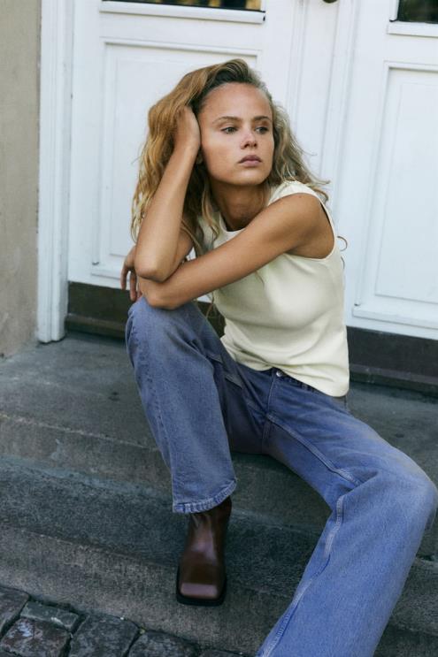 moterys Zara aptemptas briaunotas viršus ekru apranga 4N488251