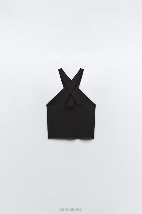 moterys Zara apvyniokite megztą apynasrią viršų juodas apranga 4N488276