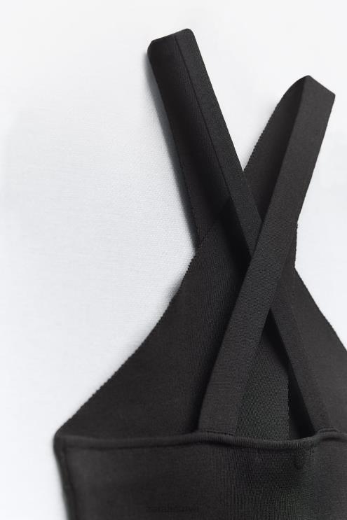 moterys Zara apvyniokite megztą apynasrią viršų juodas apranga 4N488276