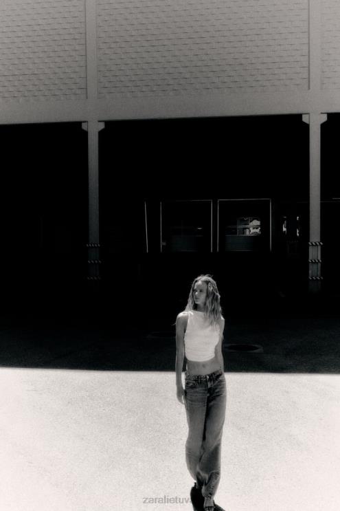 moterys Zara atvira nugara satino efekto viršus baltas apranga 4N488286