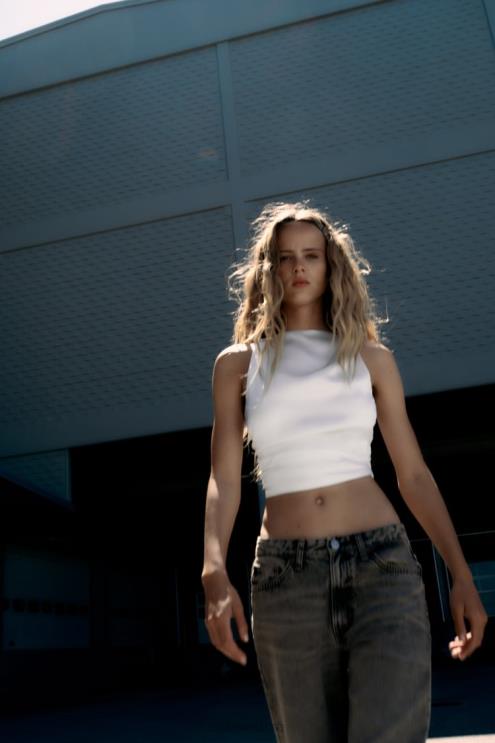 moterys Zara atvira nugara satino efekto viršus baltas apranga 4N488286