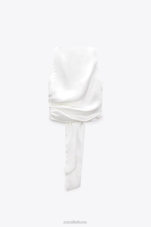 moterys Zara atvira nugara satino efekto viršus baltas apranga 4N488286