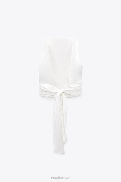 moterys Zara atvira nugara satino efekto viršus baltas apranga 4N488286