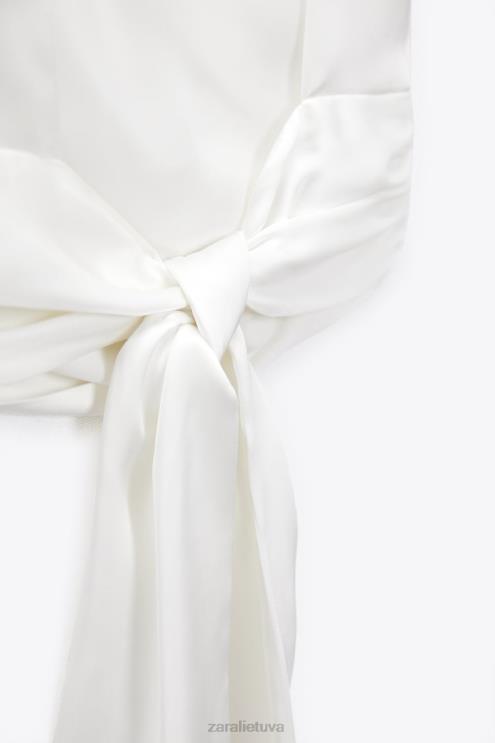 moterys Zara atvira nugara satino efekto viršus baltas apranga 4N488286