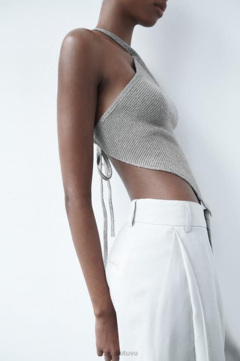 moterys Zara atvira nugara trikotažas sidabras apranga 4N488279