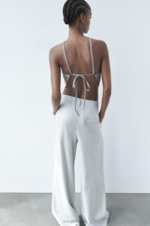 moterys Zara atvira nugara trikotažas sidabras apranga 4N488279