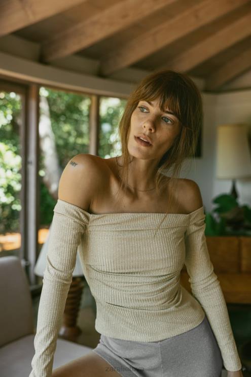 moterys Zara bando viršus su metaliniais siūlais auksinis apranga 4N488248