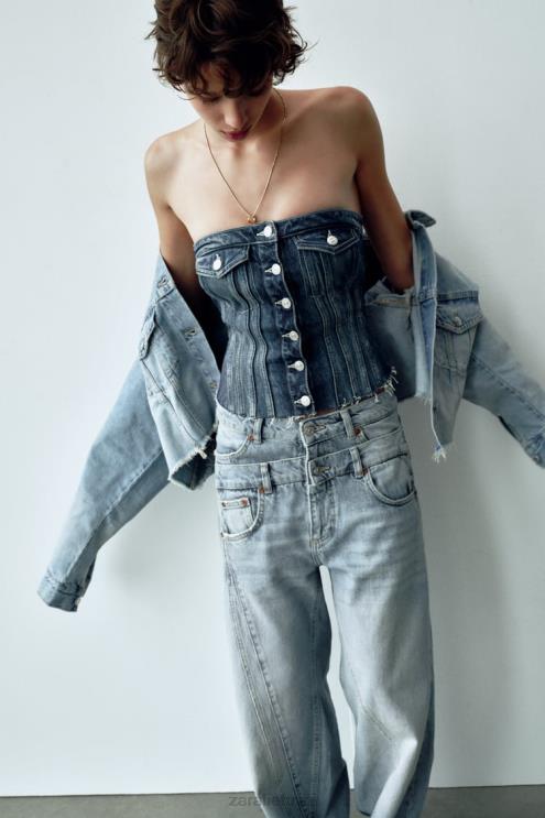 moterys Zara džinsinio trf korseto viršus mėlyna apranga 4N488281