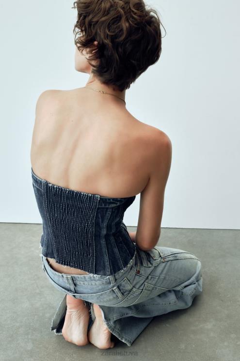 moterys Zara džinsinio trf korseto viršus mėlyna apranga 4N488281