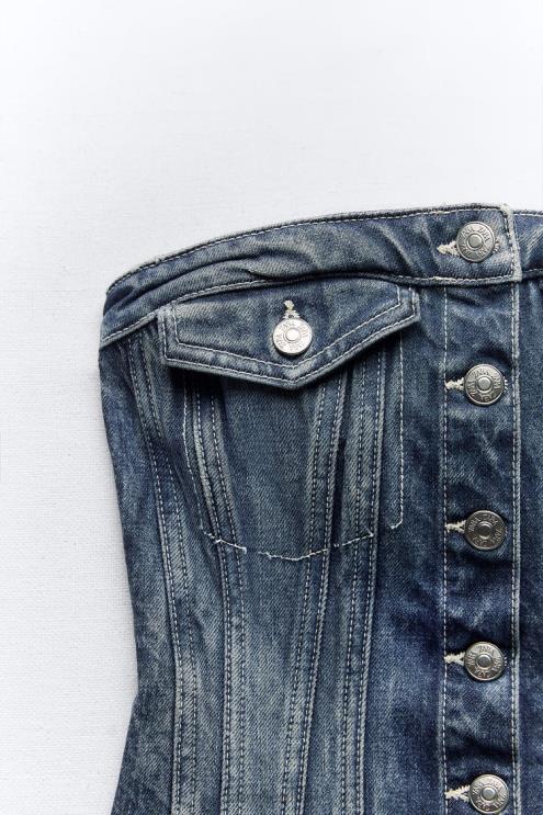 moterys Zara džinsinio trf korseto viršus mėlyna apranga 4N488281