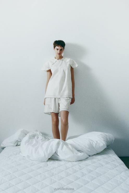 moterys Zara kontrastingas siuvinėtas viršus baltas apranga 4N488828