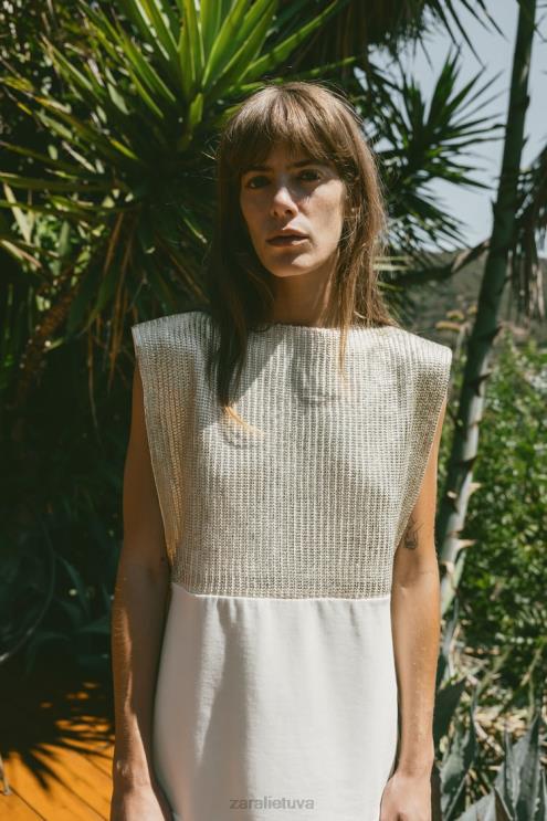 moterys Zara kontrastingos folijos liemenė ekru apranga 4N488252