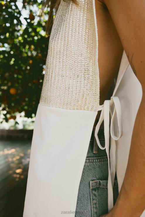 moterys Zara kontrastingos folijos liemenė ekru apranga 4N488252