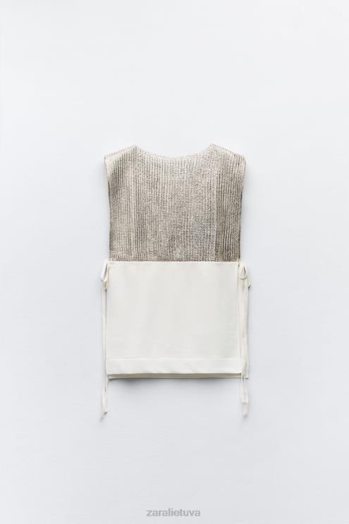 moterys Zara kontrastingos folijos liemenė ekru apranga 4N488252