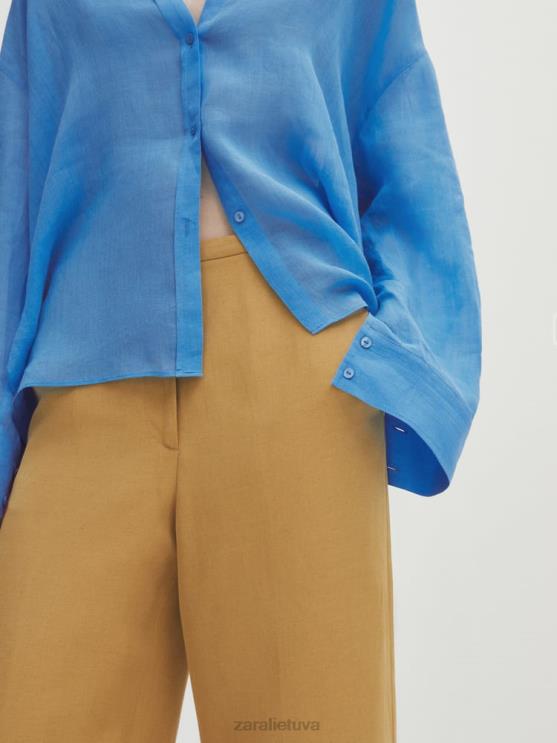 moterys Zara kostiuminės kelnės su atverčiamais krašteliais šampanas apranga 4N488840