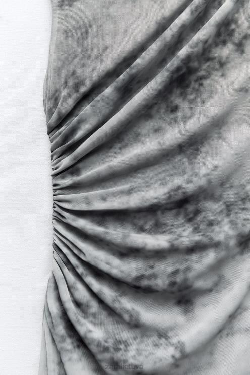 moterys Zara margintas tiulio bodis pilkos spalvos apranga 4N488257