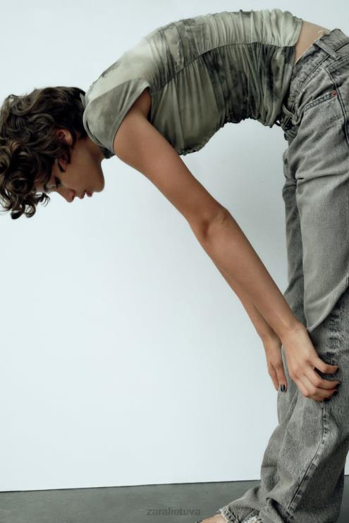 moterys Zara margintas tiulio viršus žalumynai apranga 4N488260