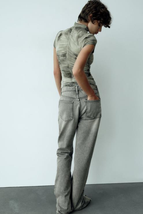 moterys Zara margintas tiulio viršus žalumynai apranga 4N488260