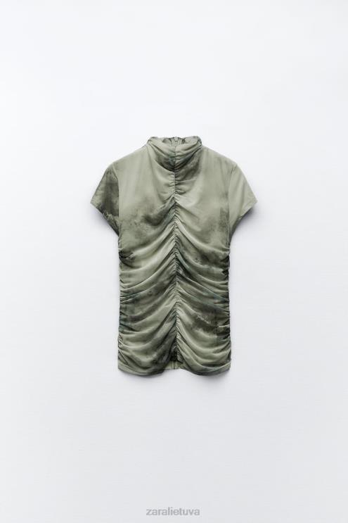 moterys Zara margintas tiulio viršus žalumynai apranga 4N488260