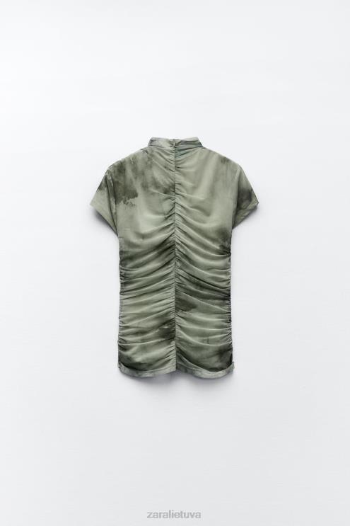 moterys Zara margintas tiulio viršus žalumynai apranga 4N488260