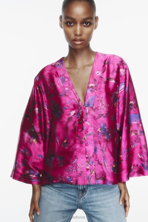 moterys Zara marginti kimono marškinėliai įvairiaspalvis apranga 4N488275