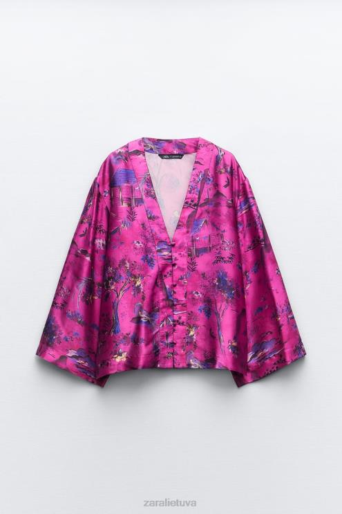 moterys Zara marginti kimono marškinėliai įvairiaspalvis apranga 4N488275