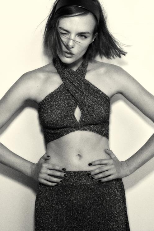 moterys Zara megztas viršus su metaliniu siūlu juodas apranga 4N488262