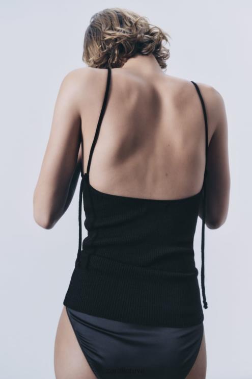 moterys Zara megzti tanktop juodas apranga 4N488830