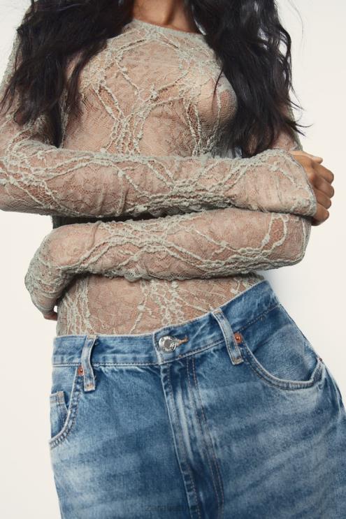 moterys Zara nėriniuotas bodis šviesus chaki apranga 4N488269