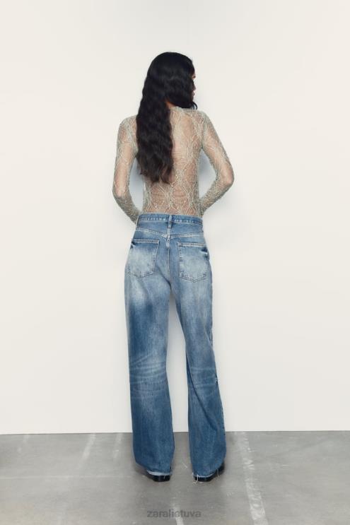 moterys Zara nėriniuotas bodis šviesus chaki apranga 4N488269