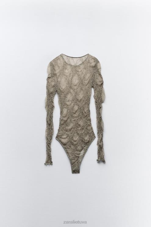 moterys Zara nėriniuotas bodis šviesus chaki apranga 4N488269