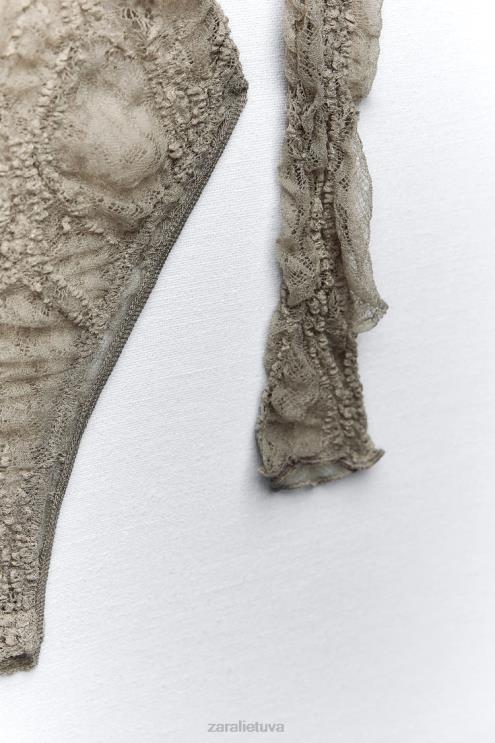 moterys Zara nėriniuotas bodis šviesus chaki apranga 4N488269