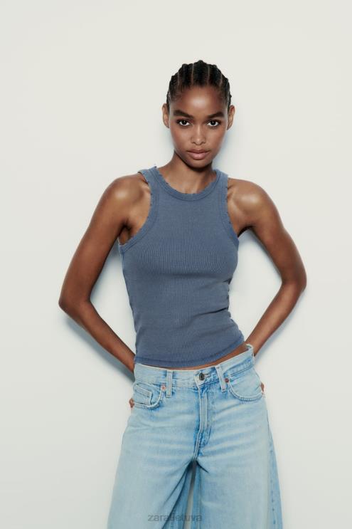 moterys Zara nuplautas briaunotas bako viršus mėlyna apranga 4N488274