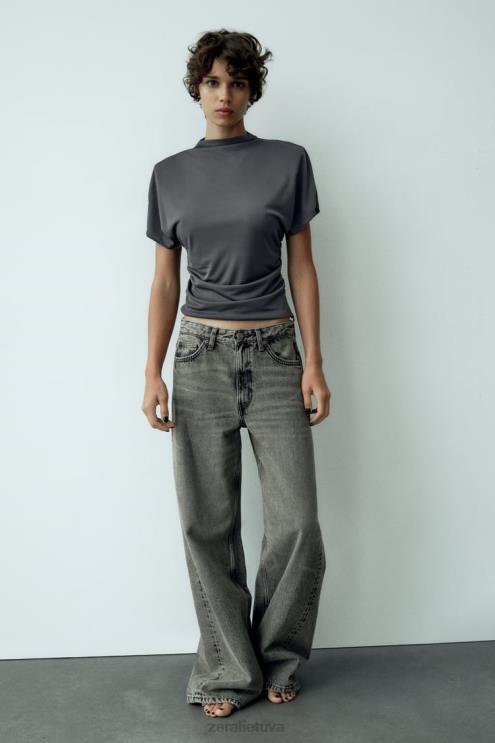 moterys Zara šoninis rumbuotas viršus antracito pilka apranga 4N488258