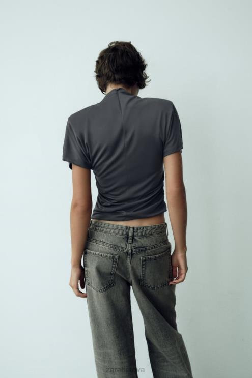 moterys Zara šoninis rumbuotas viršus antracito pilka apranga 4N488258