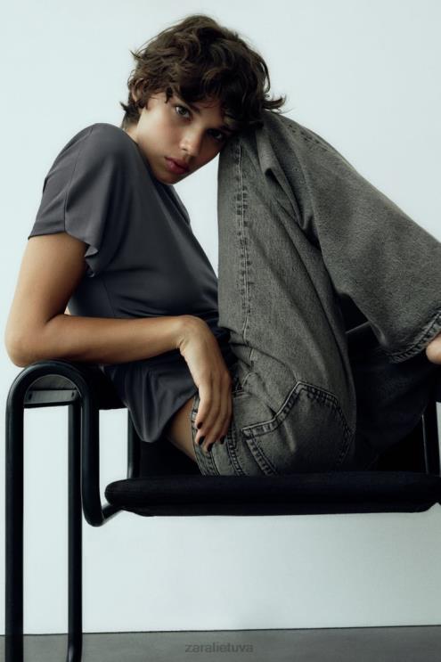 moterys Zara šoninis rumbuotas viršus antracito pilka apranga 4N488258