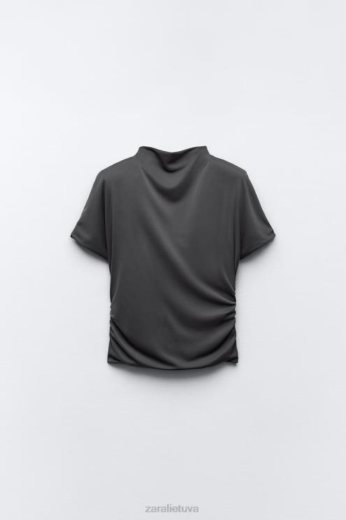 moterys Zara šoninis rumbuotas viršus antracito pilka apranga 4N488258