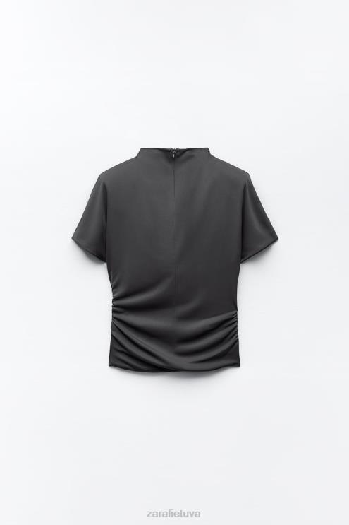 moterys Zara šoninis rumbuotas viršus antracito pilka apranga 4N488258